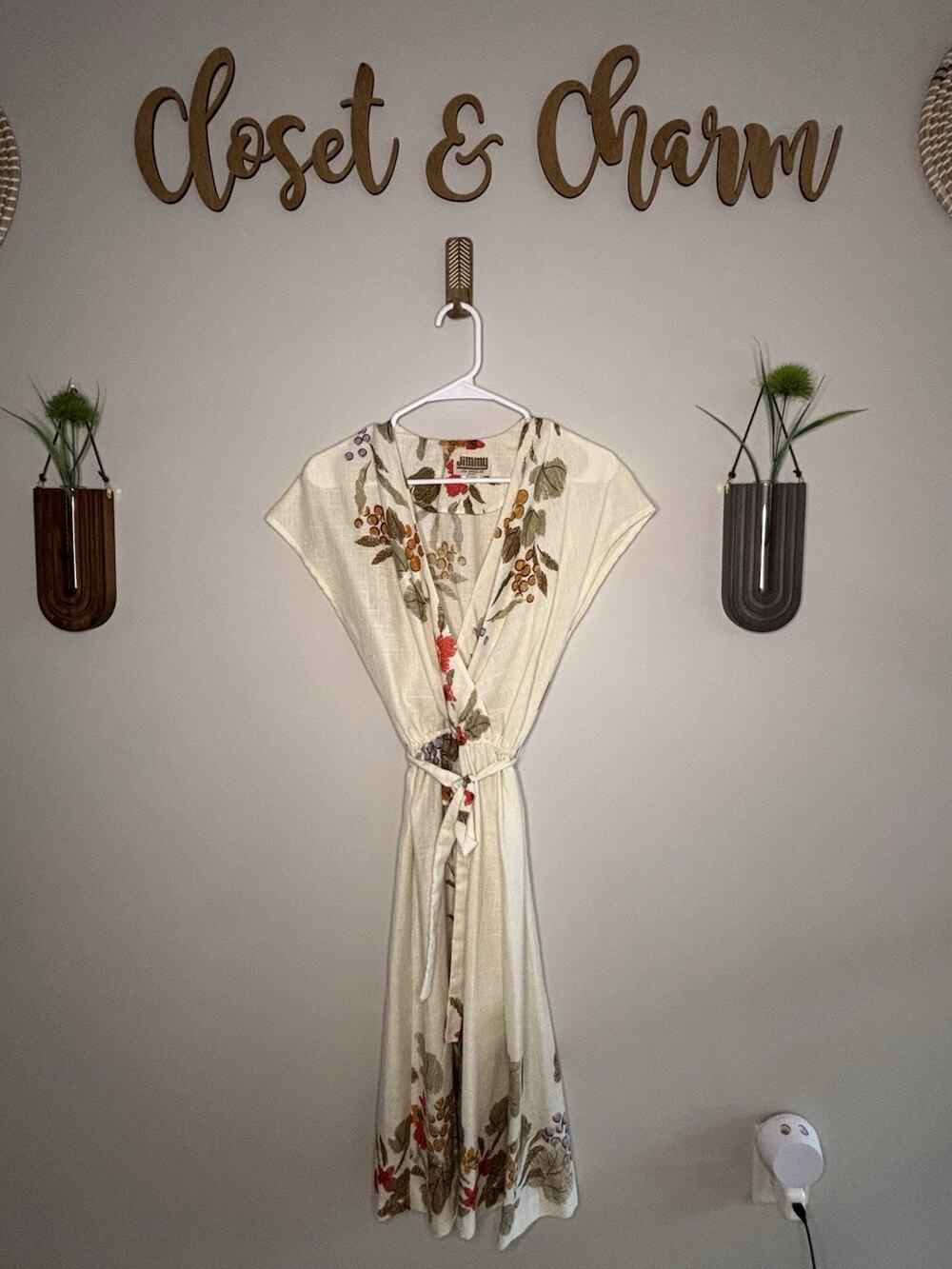 Jimmy Los Angeles Faux Linen 70s Wrap Floral Bohemian Dress Size 12